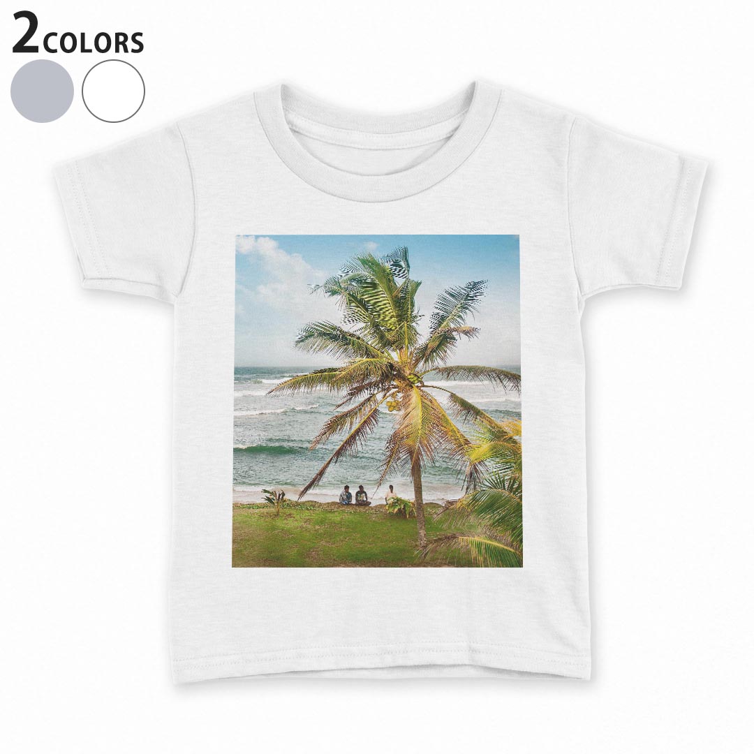 tシャツ キッズ 半袖 白地 デザイン 90 Tシャツ ティーシャツ T shirt 023906 ヤシの木 海