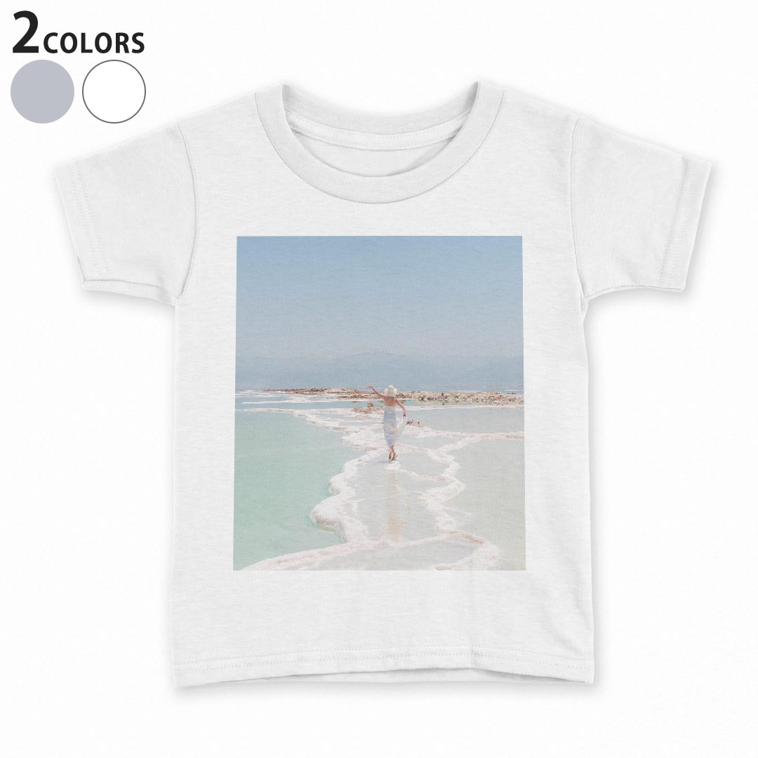 tシャツ キッズ 半袖 白地 デザイン 130 サイズ Tシャツ ティーシャツ T shirt 023981 海 女性 人物