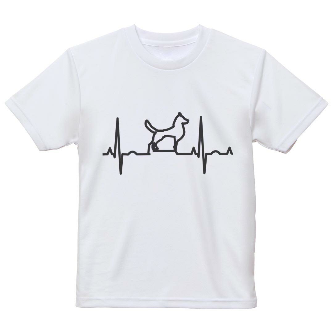 tシャツ キッズ 半袖 白地 デザイン 160 サイズ Tシャツ ティーシャツ T shirt 026192 動物　犬　心電図