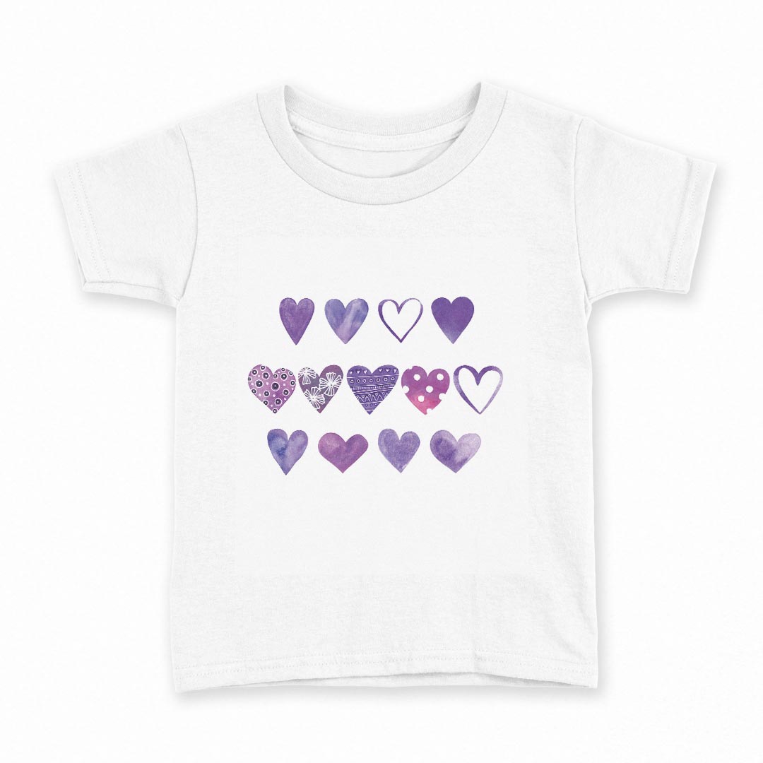 tシャツ キッズ 半袖 白地 デザイン 110 サイズ Tシャツ ティーシャツ T shirt 031569 ハート 紫