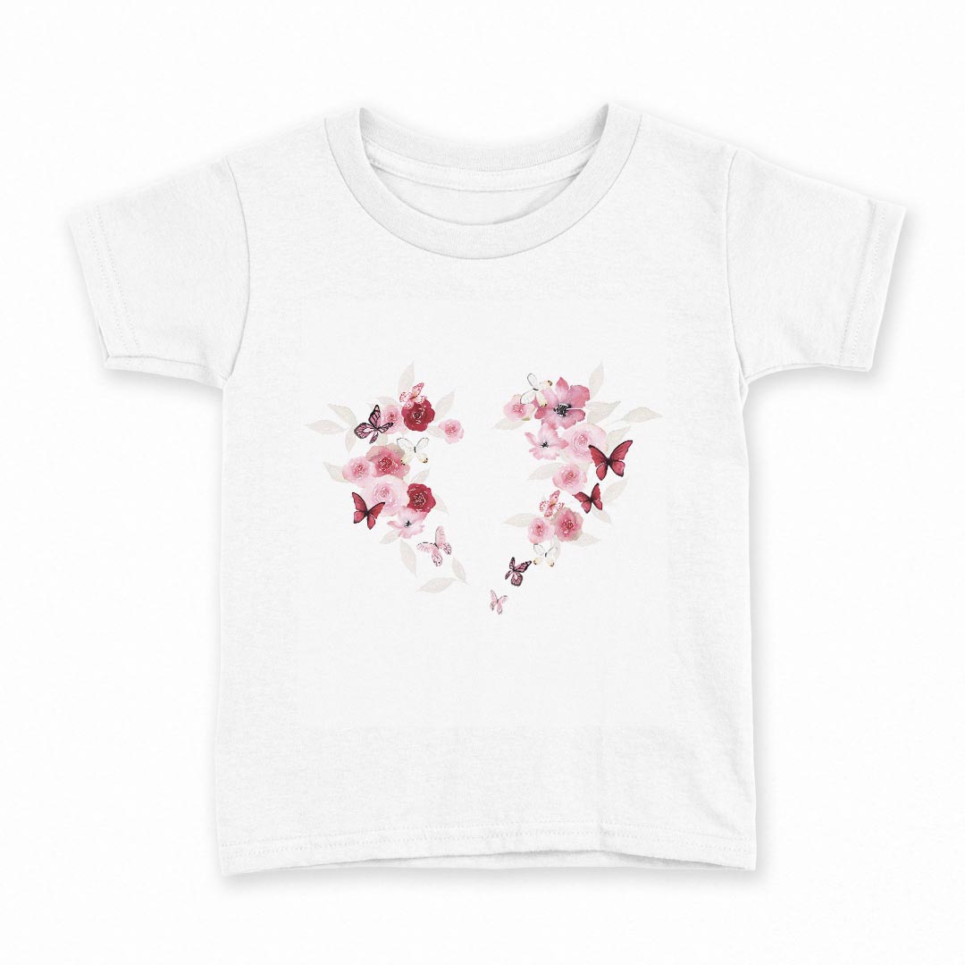tシャツ キッズ 半袖 白地 デザイン 110 サイズ Tシャツ ティーシャツ T shirt 031699 花 ハート フラワー