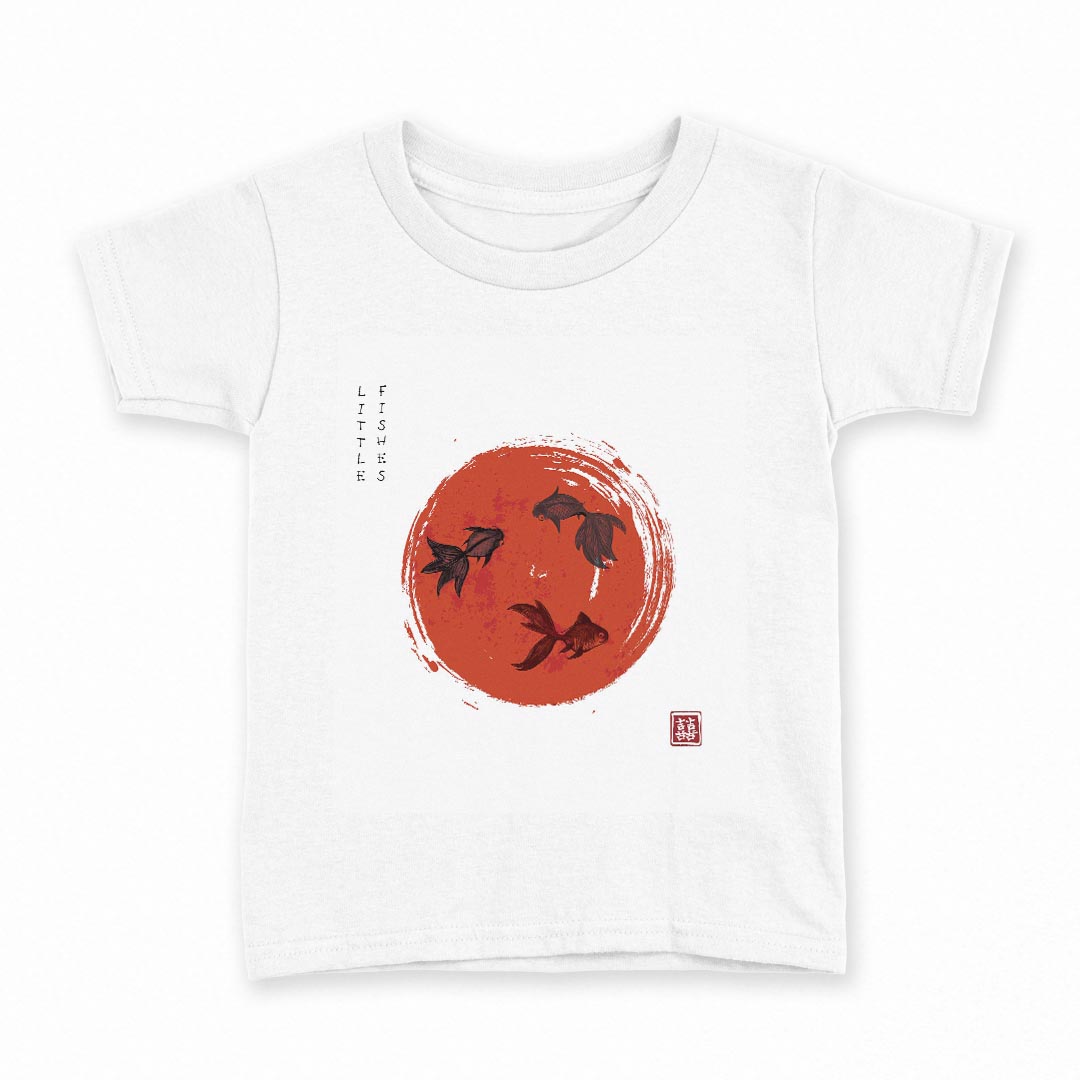 tシャツ キッズ 半袖 白地 デザイン 140 サイズ Tシャツ ティーシャツ T shirt 032068 水墨画 金魚 日の丸