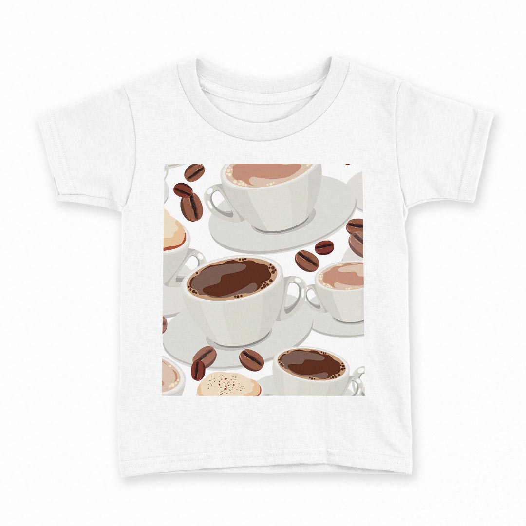tシャツ キッズ 半袖 白地 デザイン 110 サイズ Tシャツ ティーシャツ T shirt 004085 コーヒー イラスト 模様