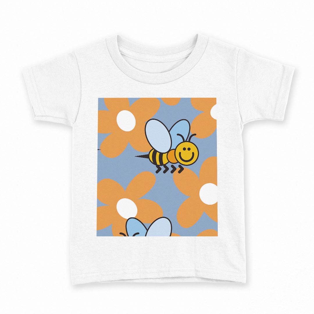 tシャツ キッズ 半袖 白地 デザイン 110 サイズ Tシャツ ティーシャツ T shirt 004457 蜂　花　キャラ..
