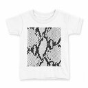 tシャツ キッズ 半袖 白地 デザイン 140 サイズ Tシャツ ティーシャツ T shirt 004476 ヘビ柄 模様 白 黒(4)