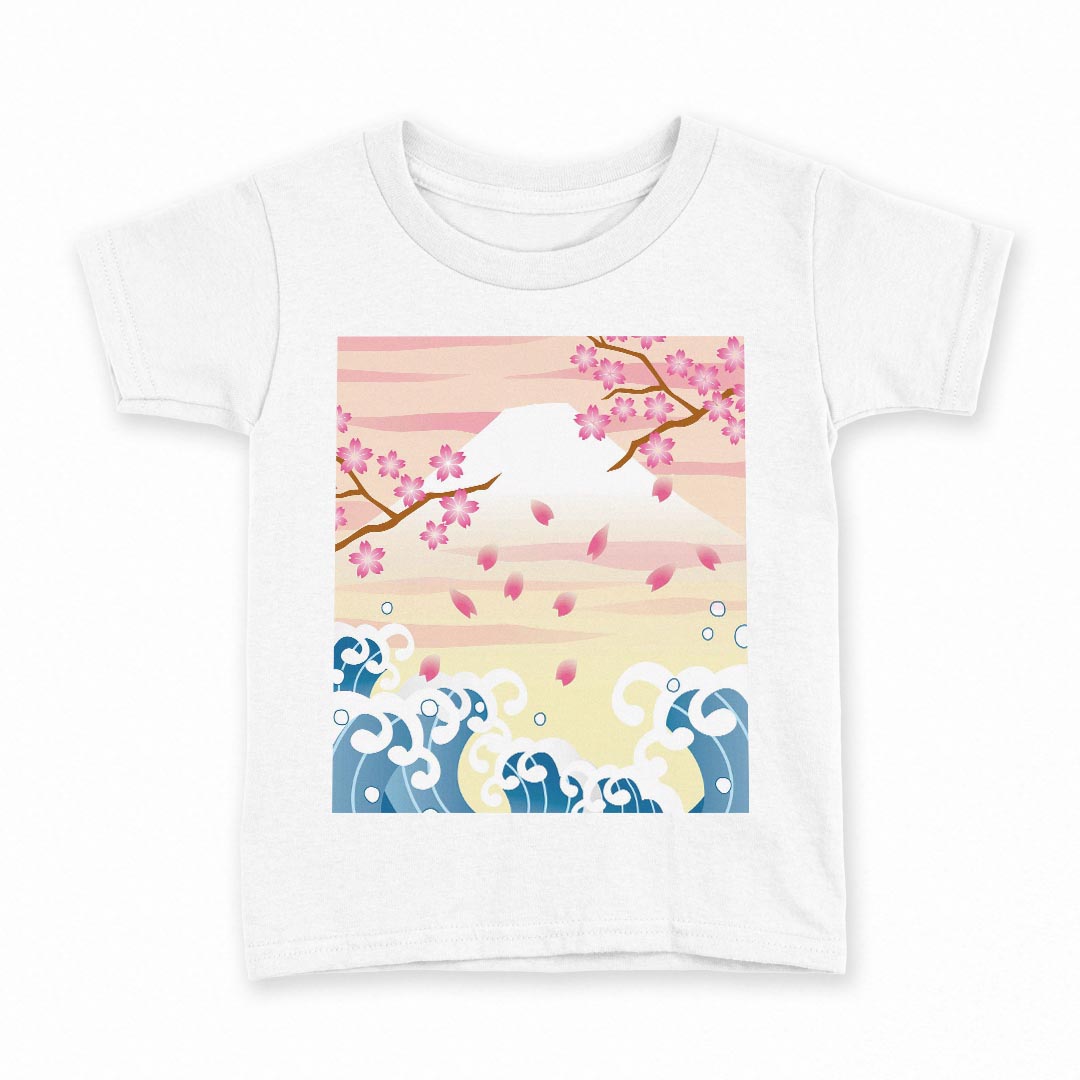 tシャツ キッズ 半袖 白地 デザイン 100 サイズ Tシャツ ティーシャツ T shirt 004737 和柄　和風　桜