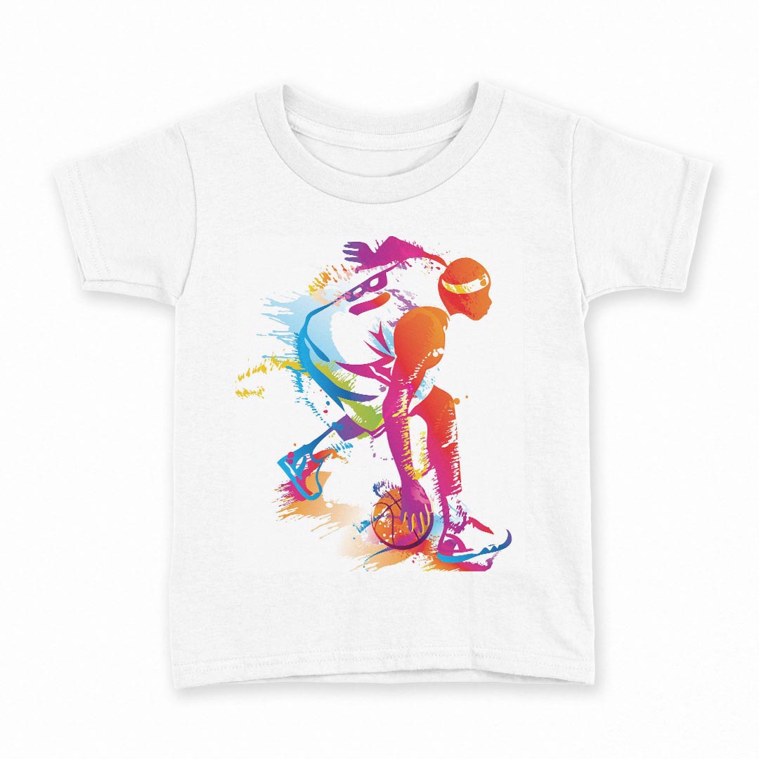 tシャツ キッズ 半袖 白地 デザイン 110 サイズ Tシャツ ティーシャツ T shirt 004759 バスケ　イラスト