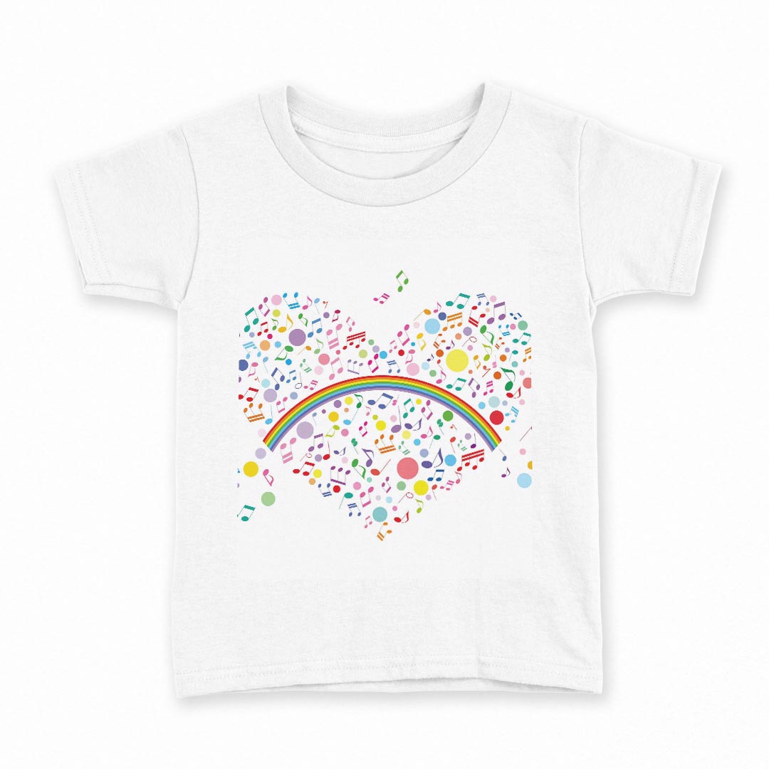 T-Shirts （Short Sleeve） - tシャツ キッズ 半袖 白地 デザイン 140 サイズ Tシャツ ティーシャツ T shirt 004795 ハート　音符　虹　カラフル