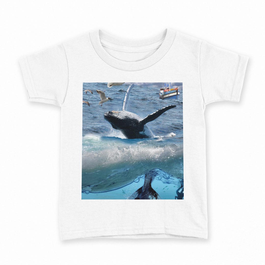 tシャツ キッズ 半袖 白地 デザイン 130 サイズ Tシャツ ティーシャツ T shirt 004897 海 鯨 写真