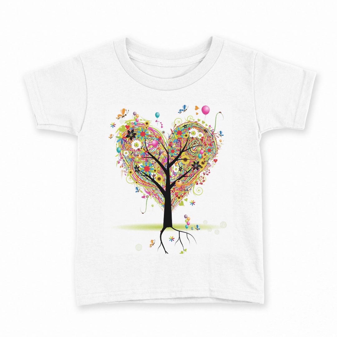 tシャツ キッズ 半袖 白地 デザイン 110 サイズ Tシャツ ティーシャツ T shirt 004985 ハート 風船 木 カラフル