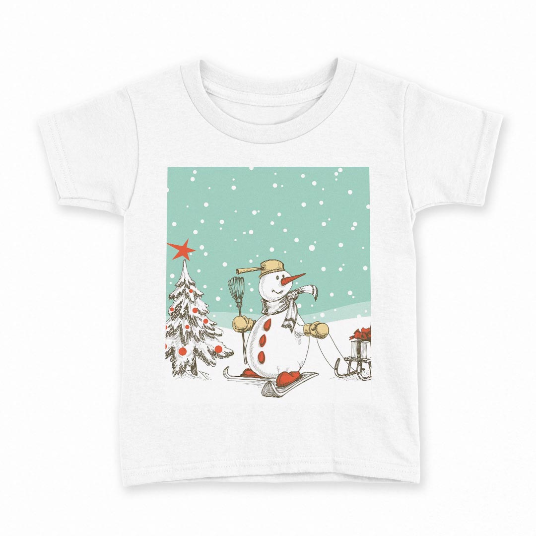 tシャツ キッズ 半袖 白地 デザイン 130 サイズ Tシャツ ティーシャツ T shirt 005097 スノーマン　冬..