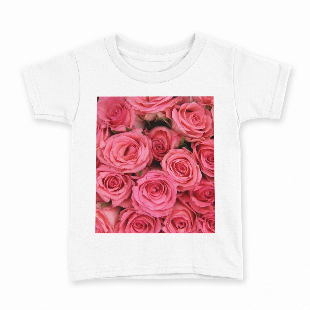 tシャツ キッズ 半袖 白地 デザイン 130 サイズ Tシャツ ティーシャツ T shirt 005315 花 薔薇 ピンク