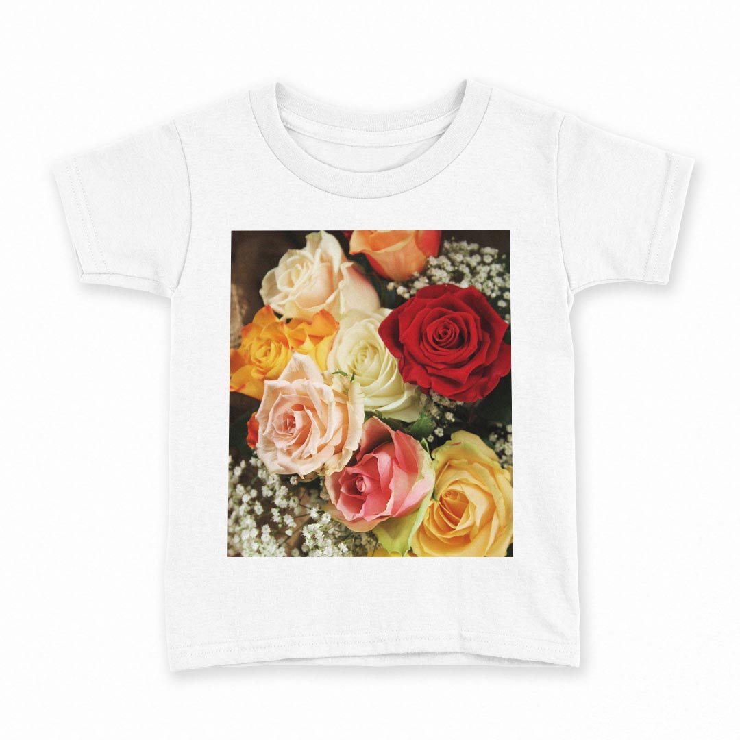 tシャツ キッズ 半袖 白地 デザイン 140 サイズ Tシャツ ティーシャツ T shirt 005321 花 赤 オレンジ