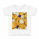 tシャツ キッズ 半袖 白地 デザイン 100 サイズ Tシャツ ティーシャツ T shirt 005351 黄色 白 紫 花(4)
