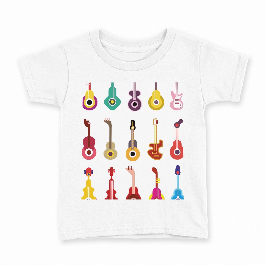 tシャツ キッズ 半袖 白地 デザイン 100 サイズ Tシャツ ティーシャツ T shirt 005386 ギター　イラス..