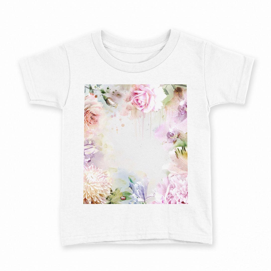 tシャツ キッズ 半袖 白地 デザイン 100 サイズ Tシャツ ティーシャツ T shirt 005525 花 水彩