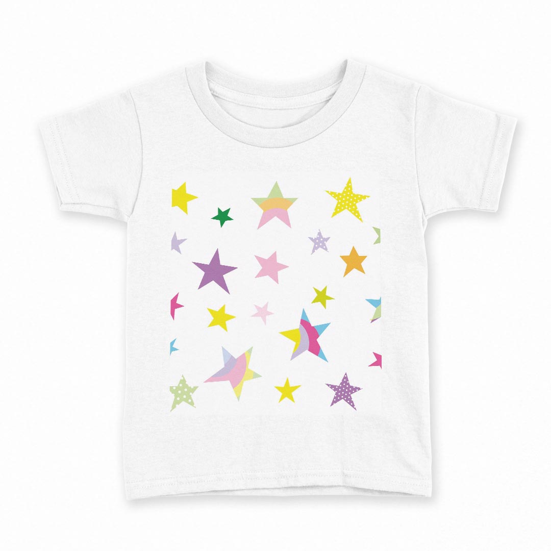tシャツ キッズ 半袖 白地 デザイン 160 サイズ Tシャツ ティーシャツ T shirt 005668 星　カラフル　模様