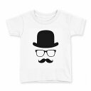 tシャツ キッズ 半袖 白地 デザイン 150 サイズ Tシャツ ティーシャツ T shirt 005927 帽子 眼鏡 ひげ(4)