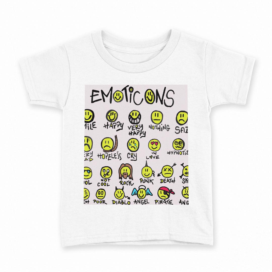 tシャツ キッズ 半袖 白地 デザイン 100 サイズ Tシャツ ティーシャツ T shirt 006105 スマイル　アイコン　イラスト