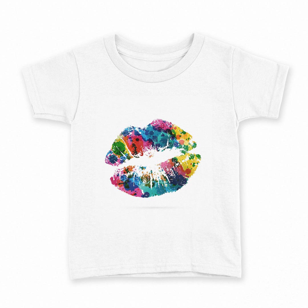 tシャツ キッズ 半袖 白地 デザイン 90 Tシャツ ティーシャツ T shirt 006165 カラフル　唇