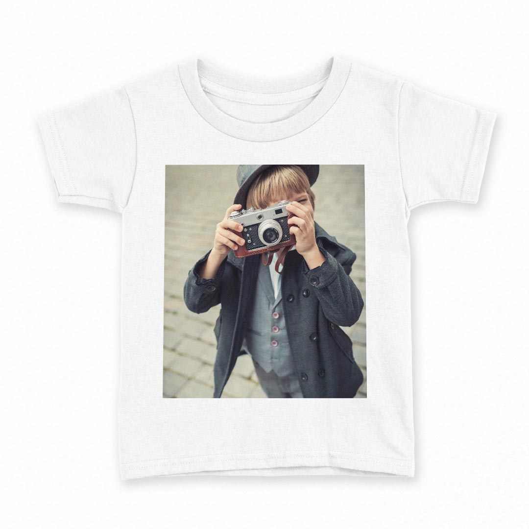 tシャツ キッズ 半袖 白地 デザイン 140 サイズ Tシャツ ティーシャツ T shirt 006456 写真　人物　カメラ