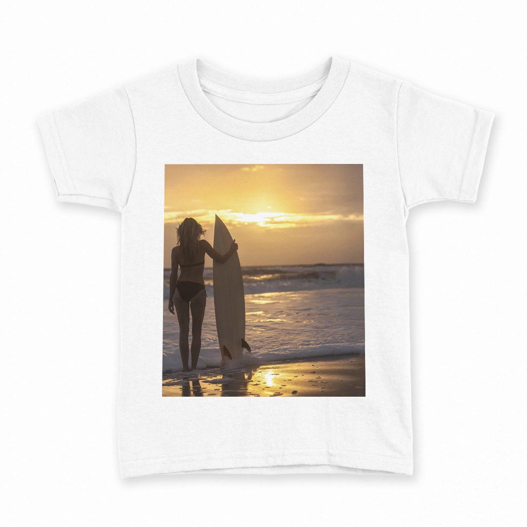 Rakuten - tシャツ キッズ 半袖 白地 デザイン 150 サイズ Tシャツ ティーシャツ T shirt 006520 写真　海　夕日　人物