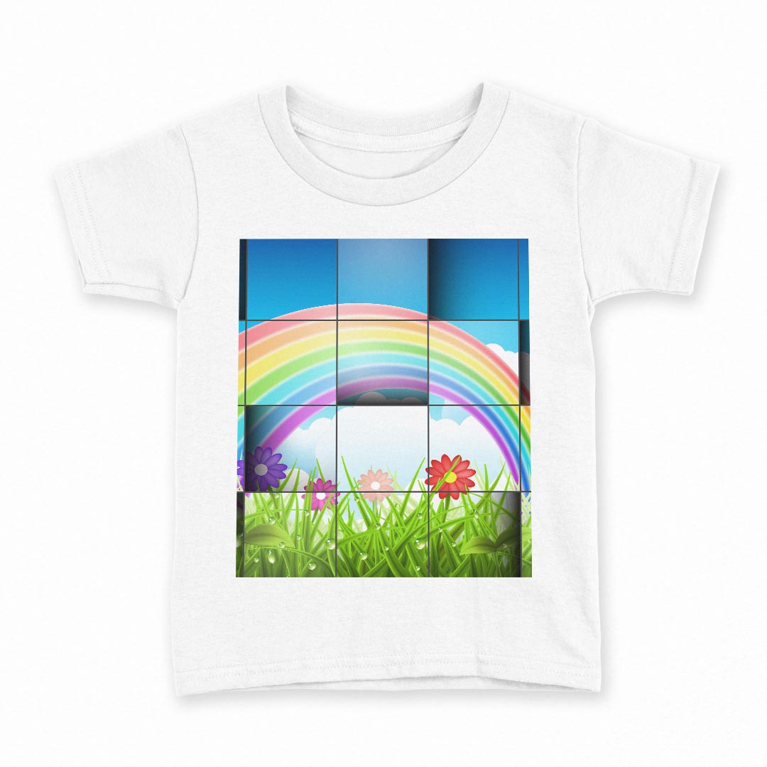 tシャツ キッズ 半袖 白地 デザイン 100 サイズ Tシャツ ティーシャツ T shirt 006621 虹　花