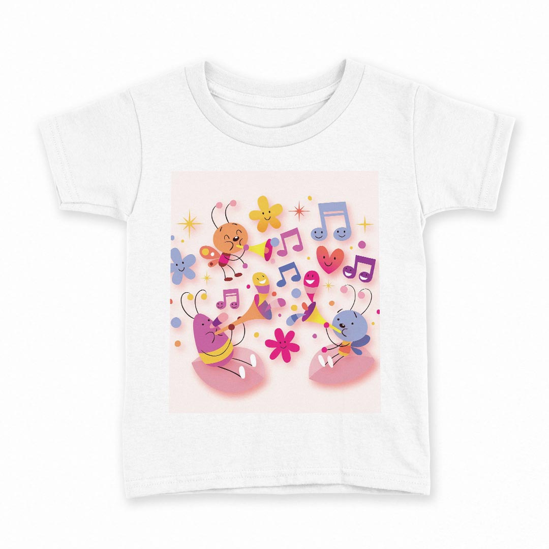 tシャツ キッズ 半袖 白地 デザイン 130 サイズ Tシャツ ティーシャツ T shirt 006623 音符 蝶 キャラクター