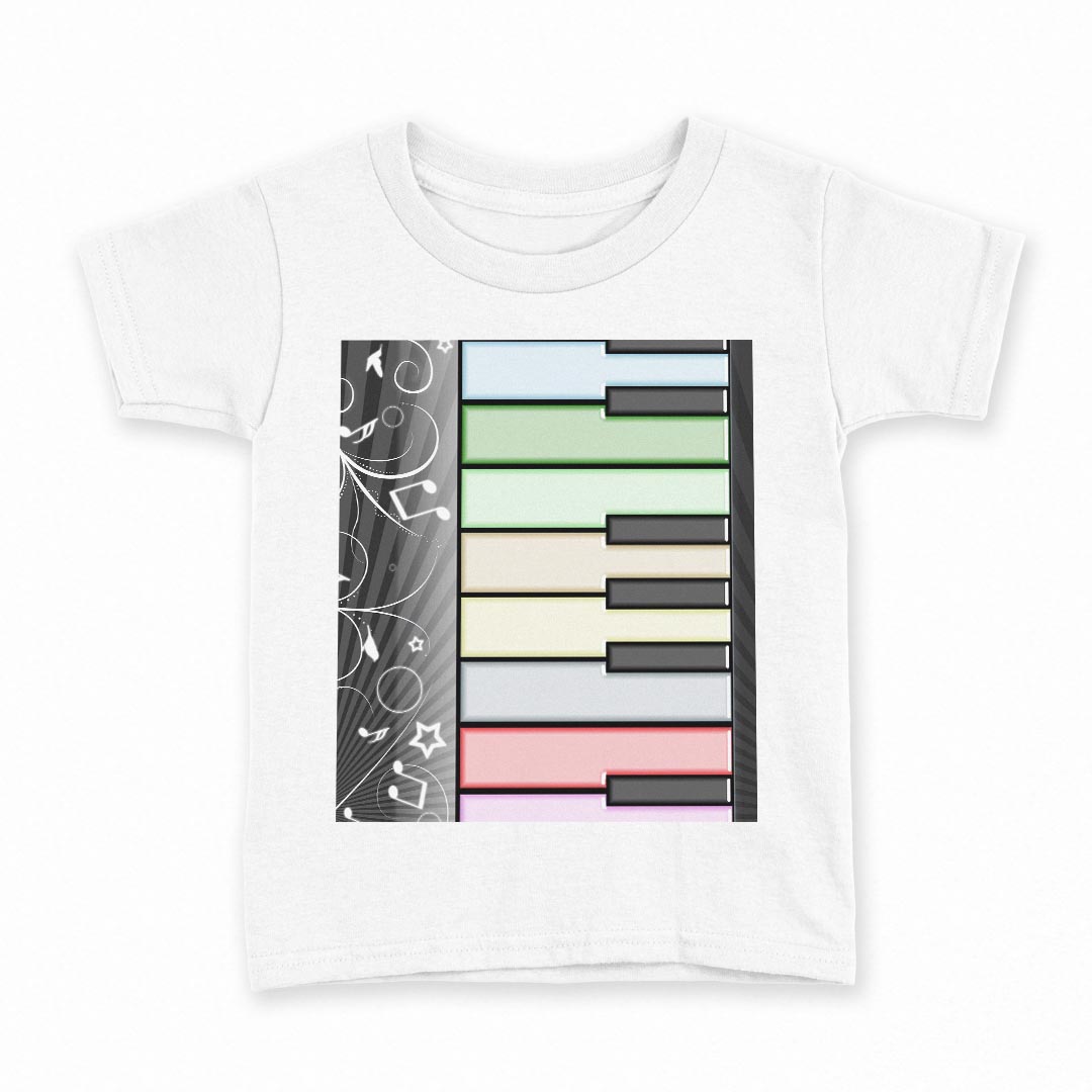 tシャツ キッズ 半袖 白地 デザイン 120 サイズ Tシャツ ティーシャツ T shirt 006715 ピアノ　音符