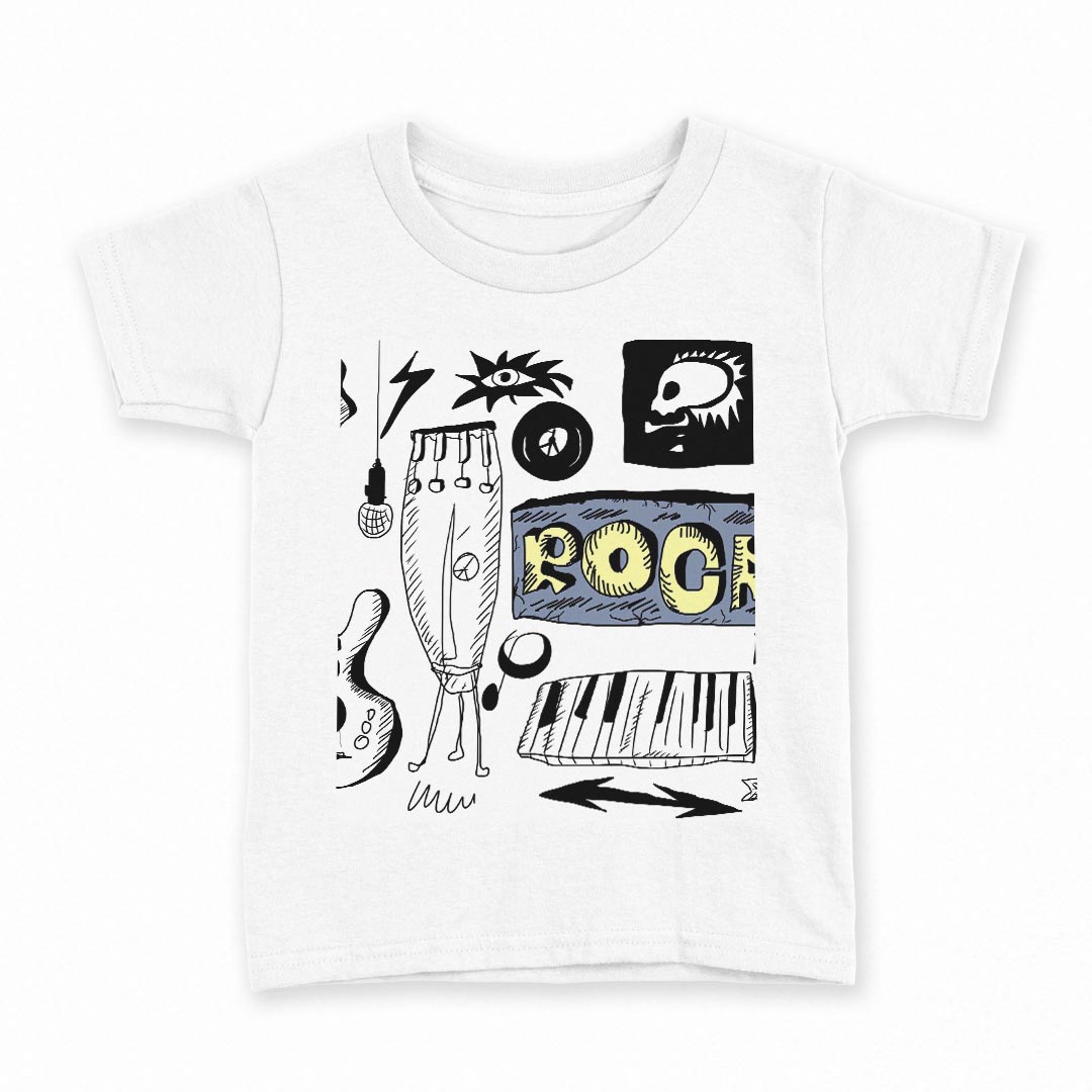 tシャツ キッズ 半袖 白地 デザイン 130 サイズ Tシャツ ティーシャツ T shirt 006739 楽器 イラスト