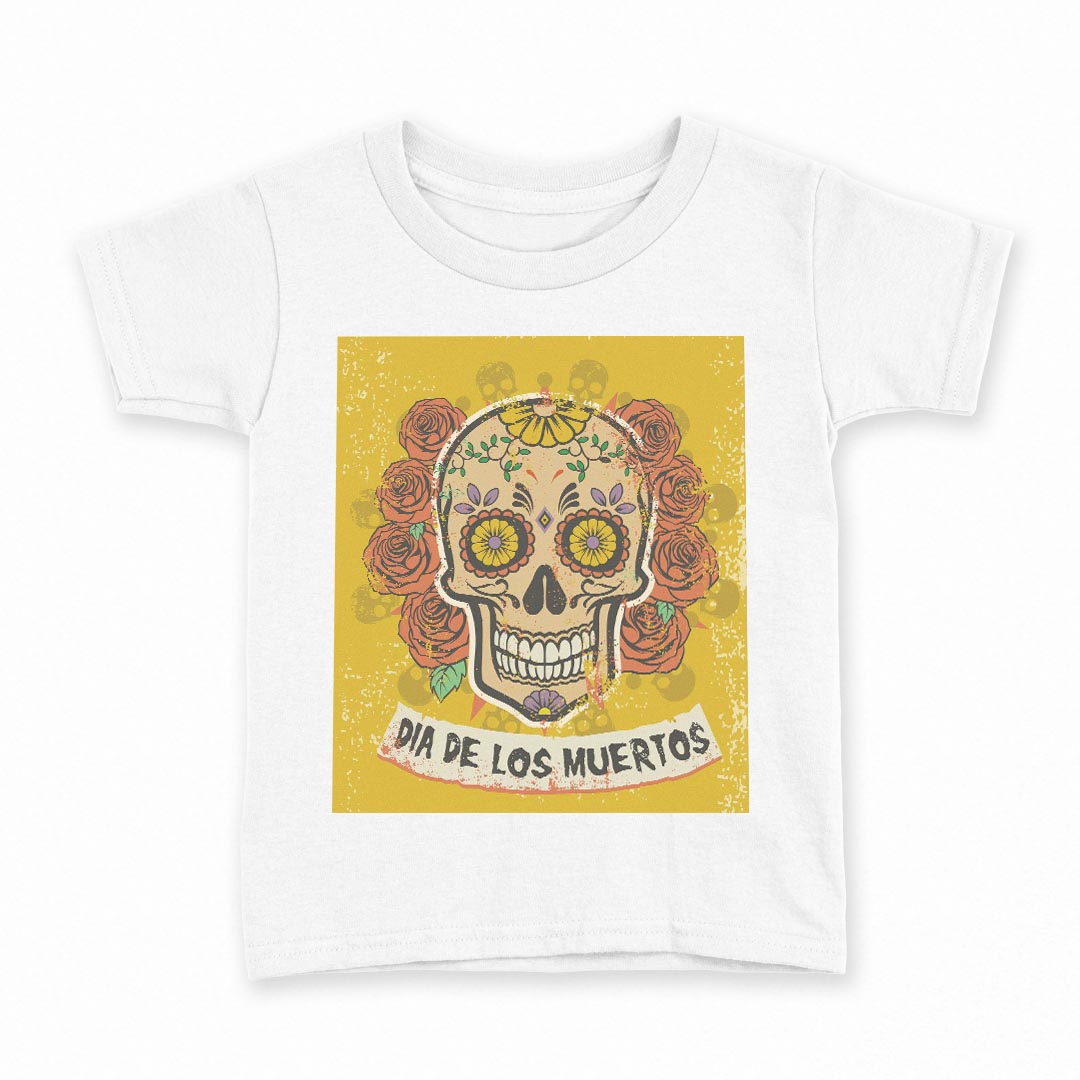 tシャツ キッズ 半袖 白地 デザイン 120 サイズ Tシャツ ティーシャツ T shirt 006781 ドクロ 骸骨 花