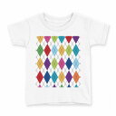 tシャツ キッズ 半袖 白地 デザイン 140 サイズ Tシャツ ティーシャツ T shirt 007102 アーガイル 模様