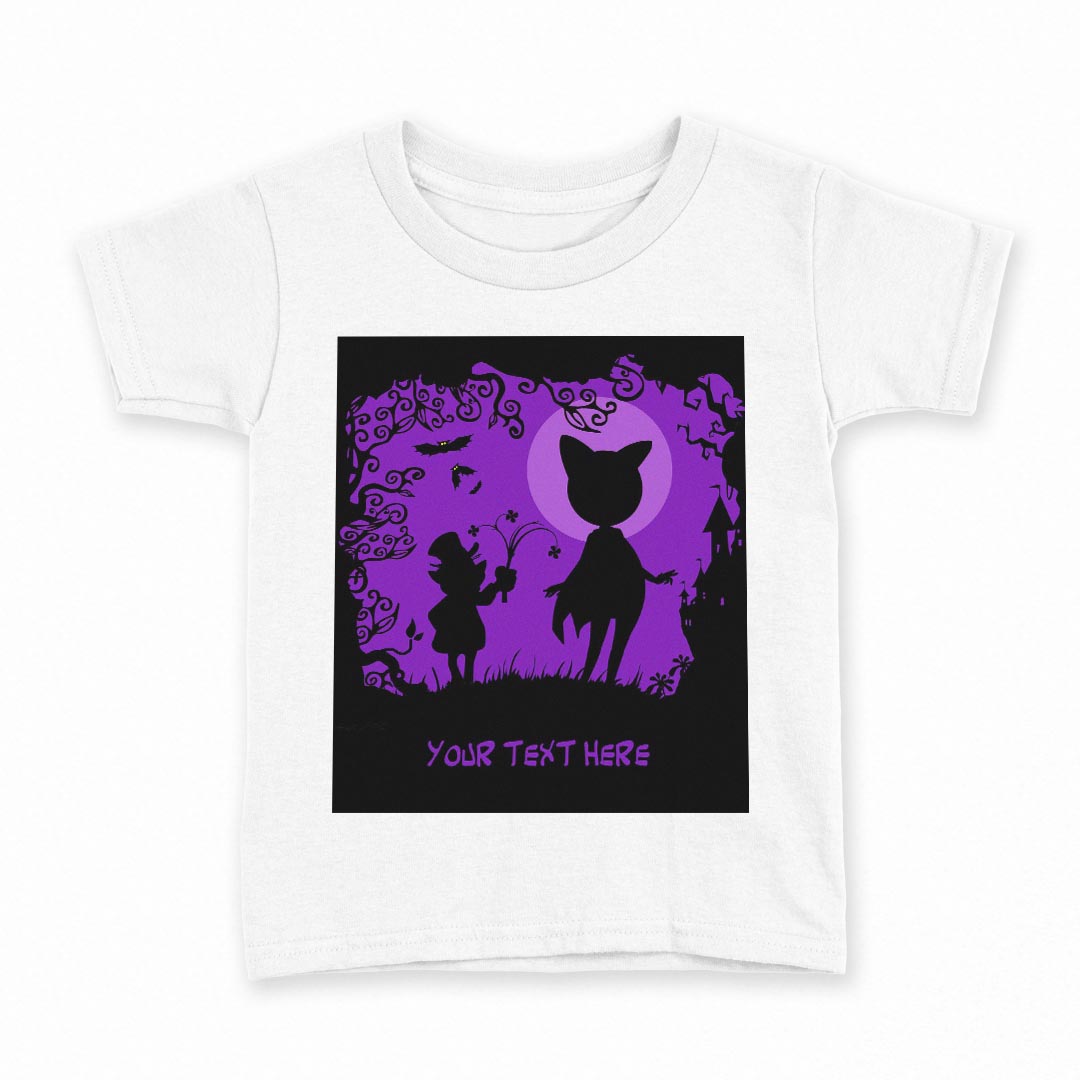 tシャツ キッズ 半袖 白地 デザイン 100 サイズ Tシャツ ティーシャツ T shirt 007276 コウモリ　影　紫　パープル