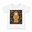 tシャツ キッズ 半袖 白地 デザイン 150 サイズ Tシャツ ティーシャツ T shirt 007293 花 マトリョーシカ イラスト(4)