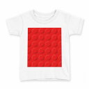 tシャツ キッズ 半袖 白地 デザイン 130 サイズ Tシャツ ティーシャツ T shirt 007348 ブロック 赤 レッド(4)