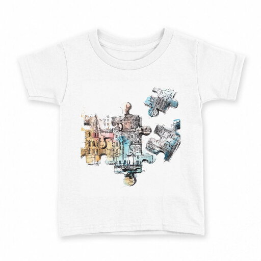 tシャツ キッズ 半袖 白地 デザイン 90 Tシャツ ティーシャツ T shirt 007404 パズル カラフル 建物 イラスト tシャツ キッズ 半袖 白地 デザイン 90 Tシャツ ティーシャツ T shirt 007404 パズル カラフル 建物 イラスト
