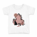 tシャツ キッズ 半袖 白地 デザイン 140 サイズ Tシャツ ティーシャツ T shirt 007515 チェック 猫 ネコ 市松模様(4)