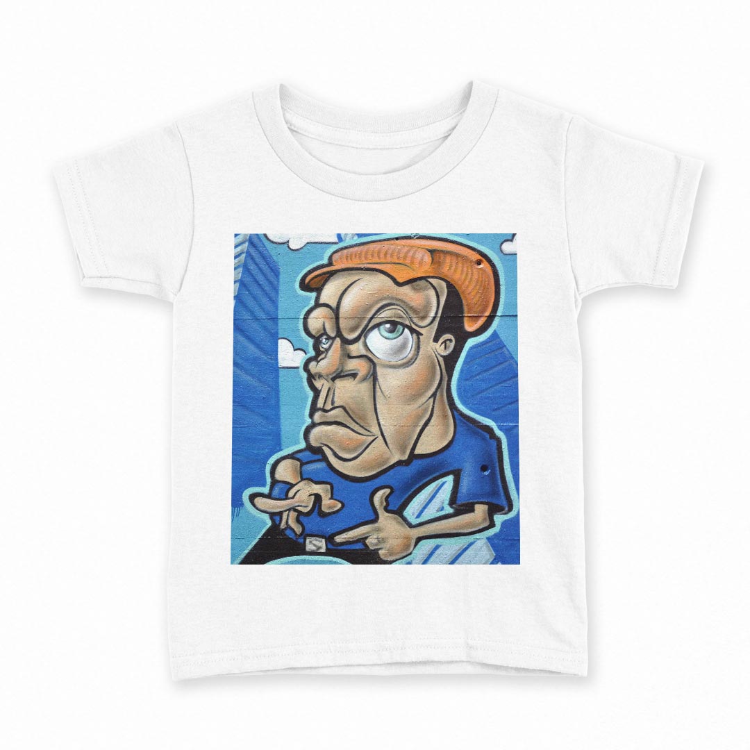 tシャツ キッズ 半袖 白地 デザイン 100 サイズ Tシャツ ティーシャツ T shirt 007572 人物　イラスト　青　ブルー