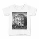 tシャツ キッズ 半袖 白地 デザイン 110 サイズ Tシャツ ティーシャツ T shirt 007626 写真 モノクロ ライオン(4)