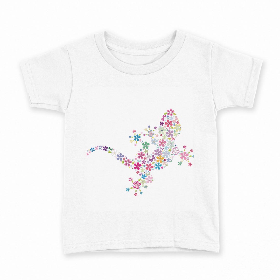 tシャツ キッズ 半袖 白地 デザイン 90 Tシャツ ティーシャツ T shirt 007663 花 とかげ トカゲ