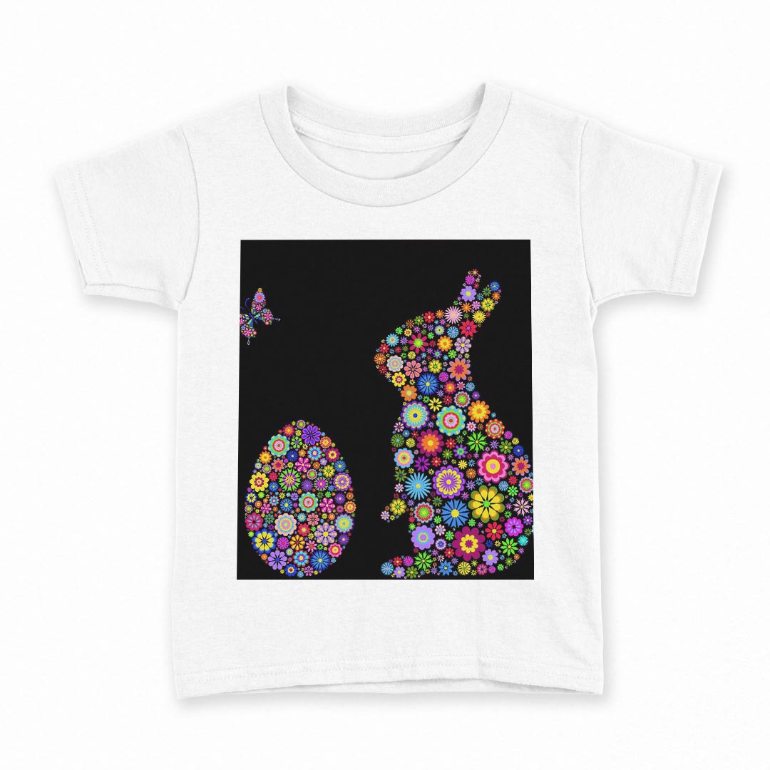 tシャツ キッズ 半袖 白地 デザイン 140 サイズ Tシャツ ティーシャツ T shirt 007707 花　　カラフル　兎　うさぎ