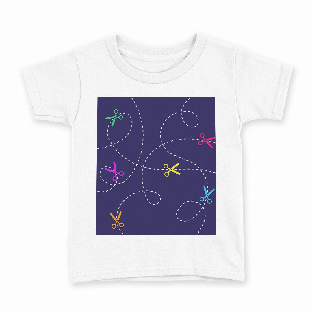 tシャツ キッズ 半袖 白地 デザイン 160 サイズ Tシャツ ティーシャツ T shirt 007746 はさみ 鋏 カラフル 模様