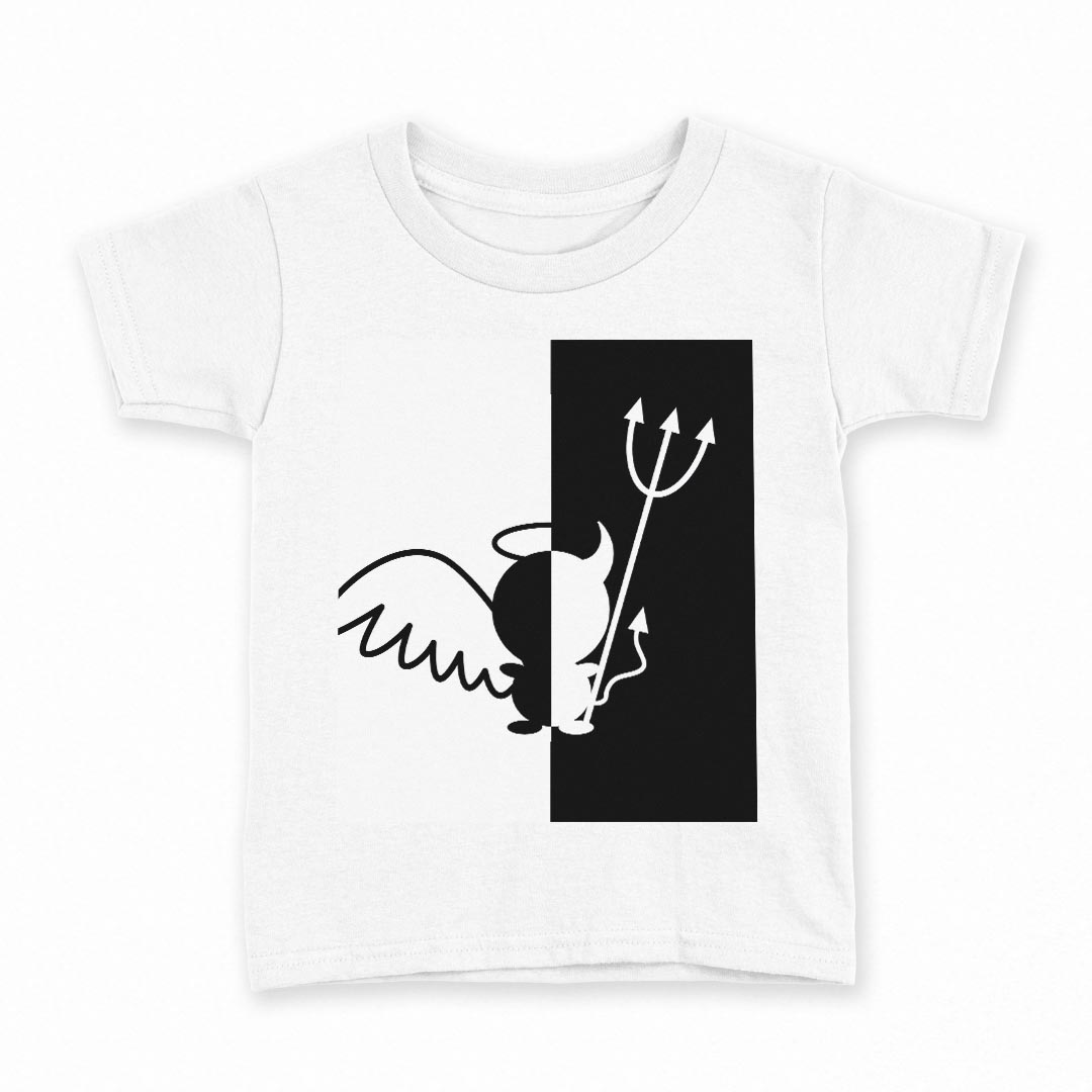 tシャツ キッズ 半袖 白地 デザイン 160 サイズ Tシャツ ティーシャツ T shirt 007761 白黒　天使　悪魔　ブラック(4)