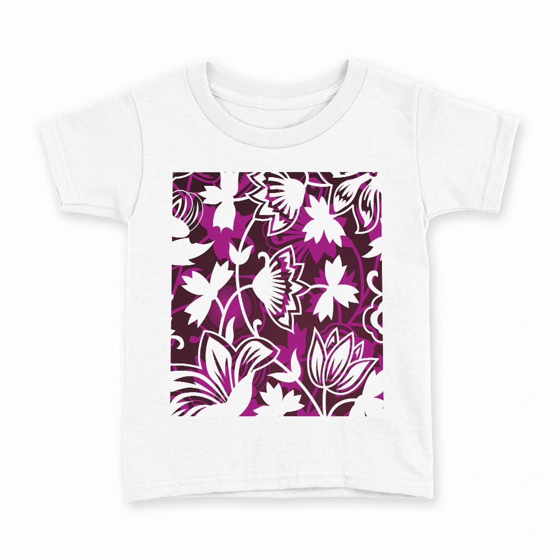 tシャツ キッズ 半袖 白地 デザイン 120 サイズ Tシャツ ティーシャツ T shirt 007802 花　　紫　模様..