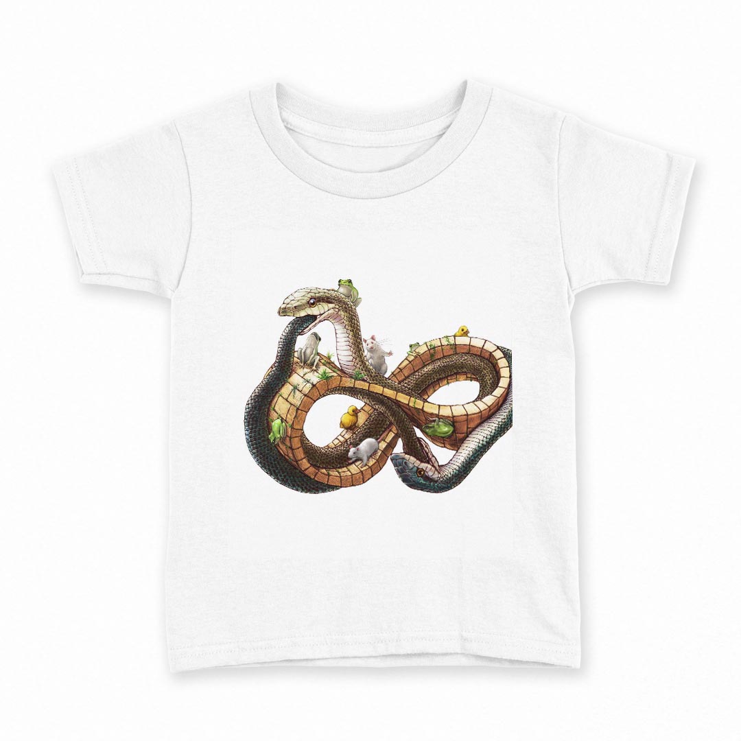 tシャツ キッズ 半袖 白地 デザイン 90 Tシャツ ティーシャツ T shirt 007828 蛇 へび イラスト 蛙 カエル