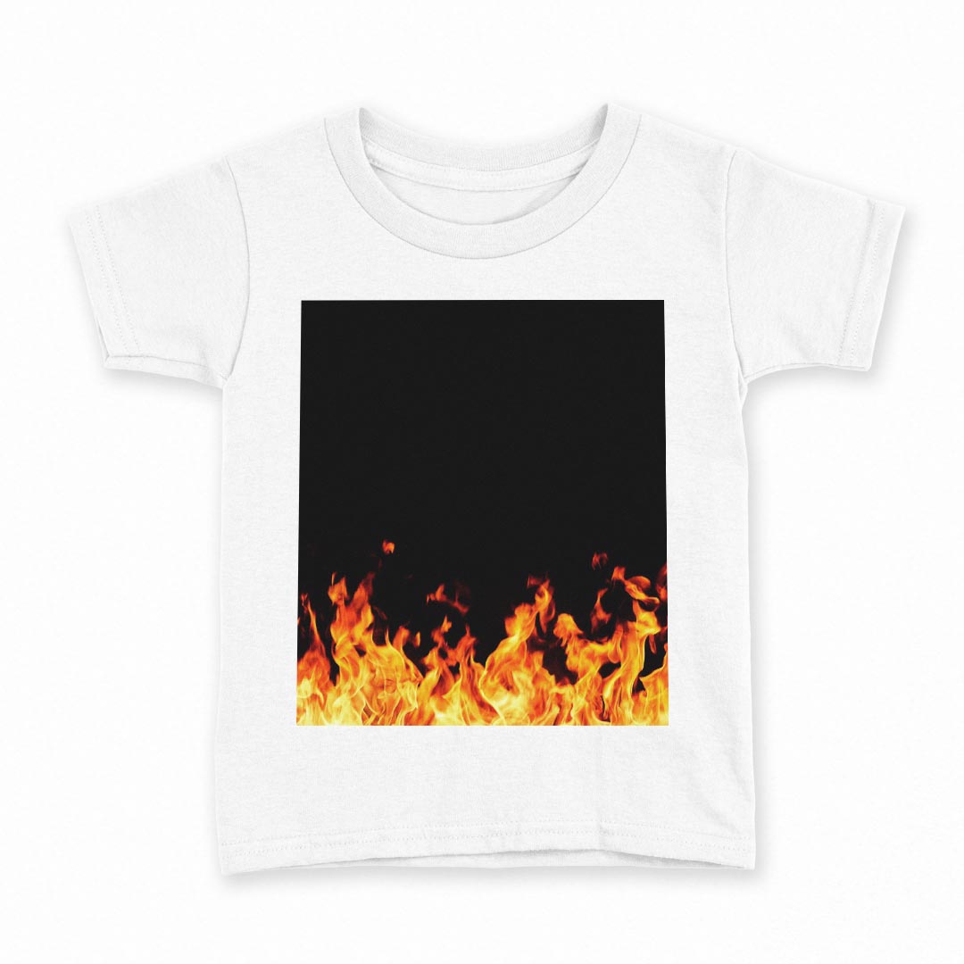 tシャツ キッズ 半袖 白地 デザイン 160 サイズ Tシャツ ティーシャツ T shirt 007934 炎　ほのお　火　黒　ブラック