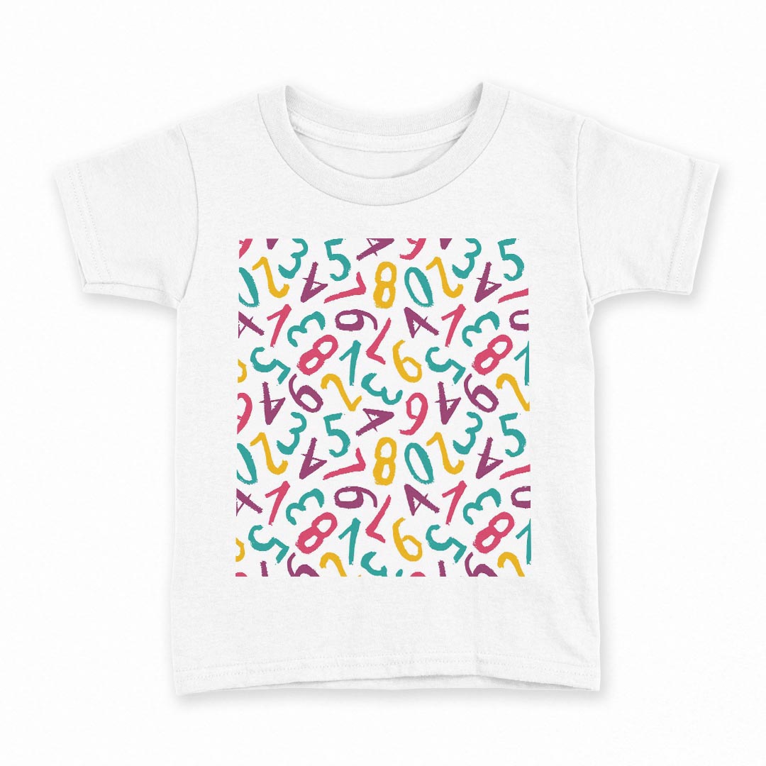 tシャツ キッズ 半袖 白地 デザイン 140 サイズ Tシャツ ティーシャツ T shirt 007955 カラフル　数字　文字　模様