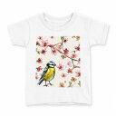 tシャツ キッズ 半袖 白地 デザイン 90 Tシャツ ティーシャツ T shirt 007971 花 水彩 ピンク 鳥