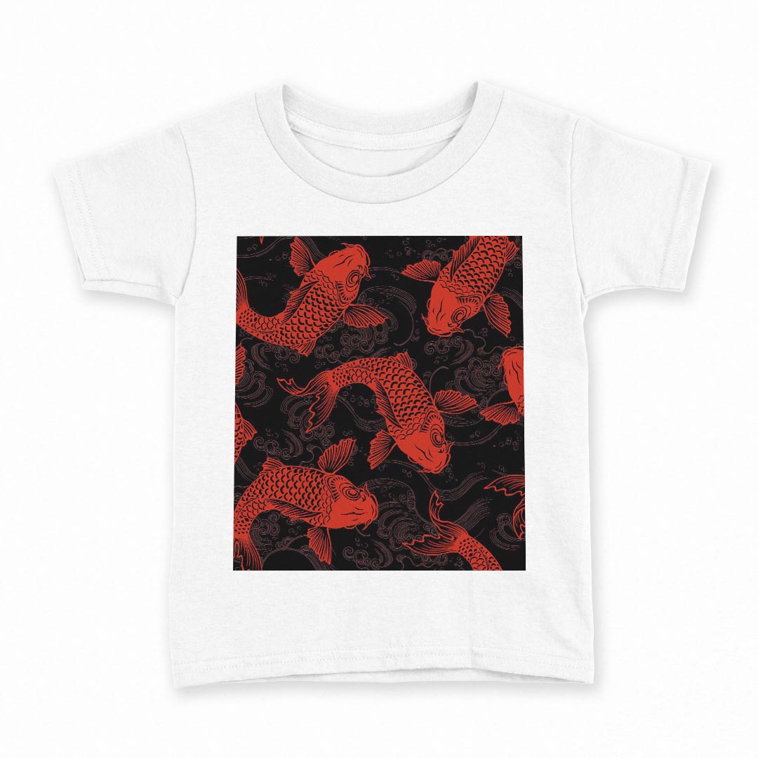 tシャツ キッズ 半袖 白地 デザイン 160 サイズ Tシャツ ティーシャツ T shirt 007975 和風　和柄　鯉　赤　レッド　魚
