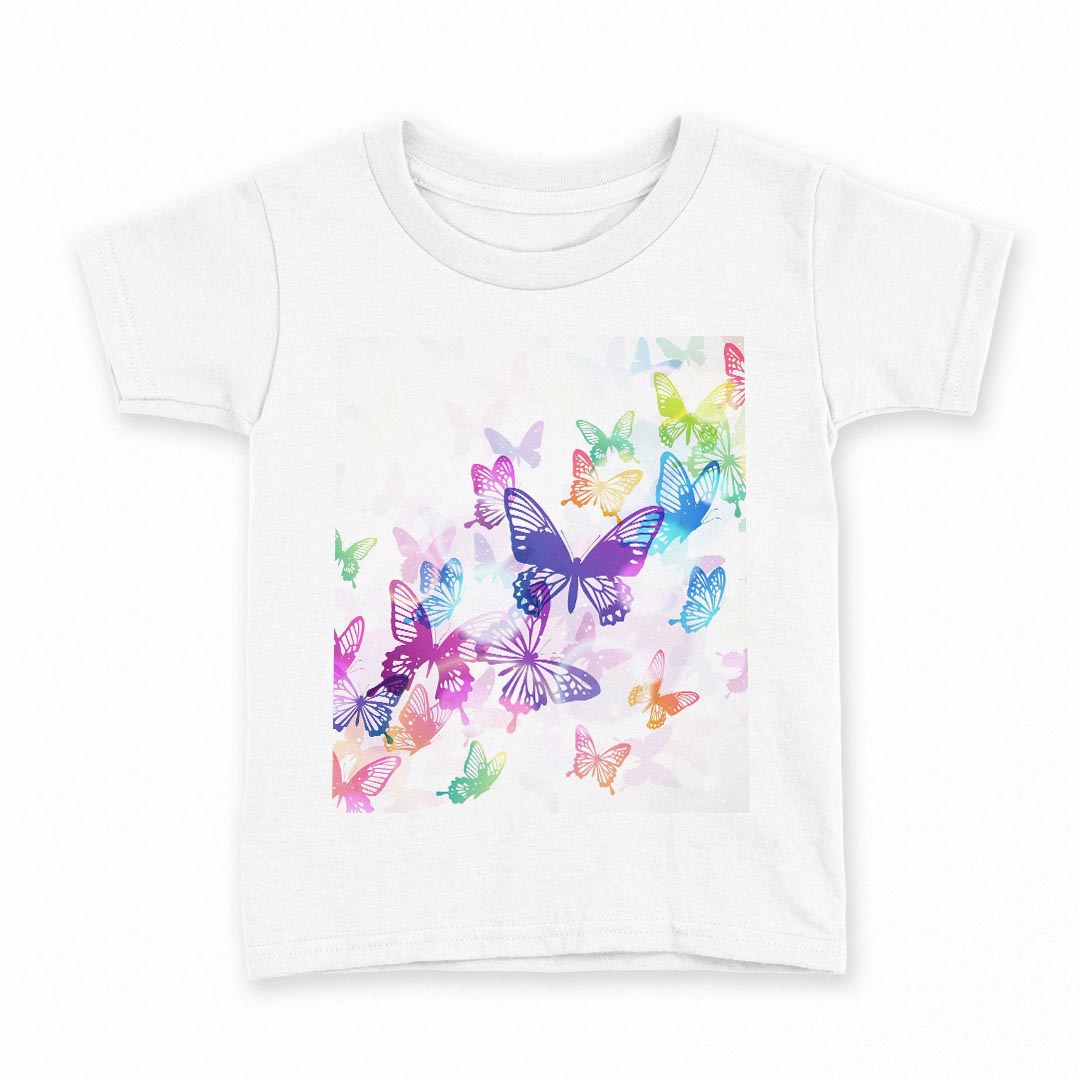 tシャツ キッズ 半袖 白地 デザイン 160 サイズ Tシャツ ティーシャツ T shirt 008073 カラフル　レインボー　蝶